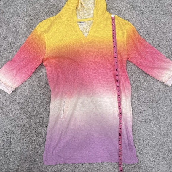Old Navy Girls Sz 10/12 Hooded 1/2 Sleeve CoverUp Pink, Yellow, Purple Ombré - Picture 5 of 7